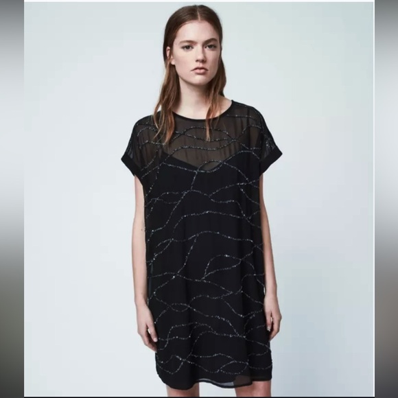 All Saints Dresses & Skirts - AllSaints - Black Sheer Black Sequin Overlay Dress NO Camisole Included, Size 6
